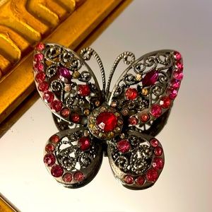 Large Butterfly Pin Brooch Rhinestones Colorful